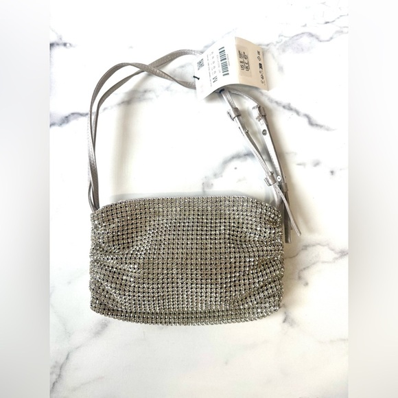 Zara Silver Rhinestone Evening Bag NWT | Sparkly Crossbody Clutch Party Purse - Picture 6 of 6